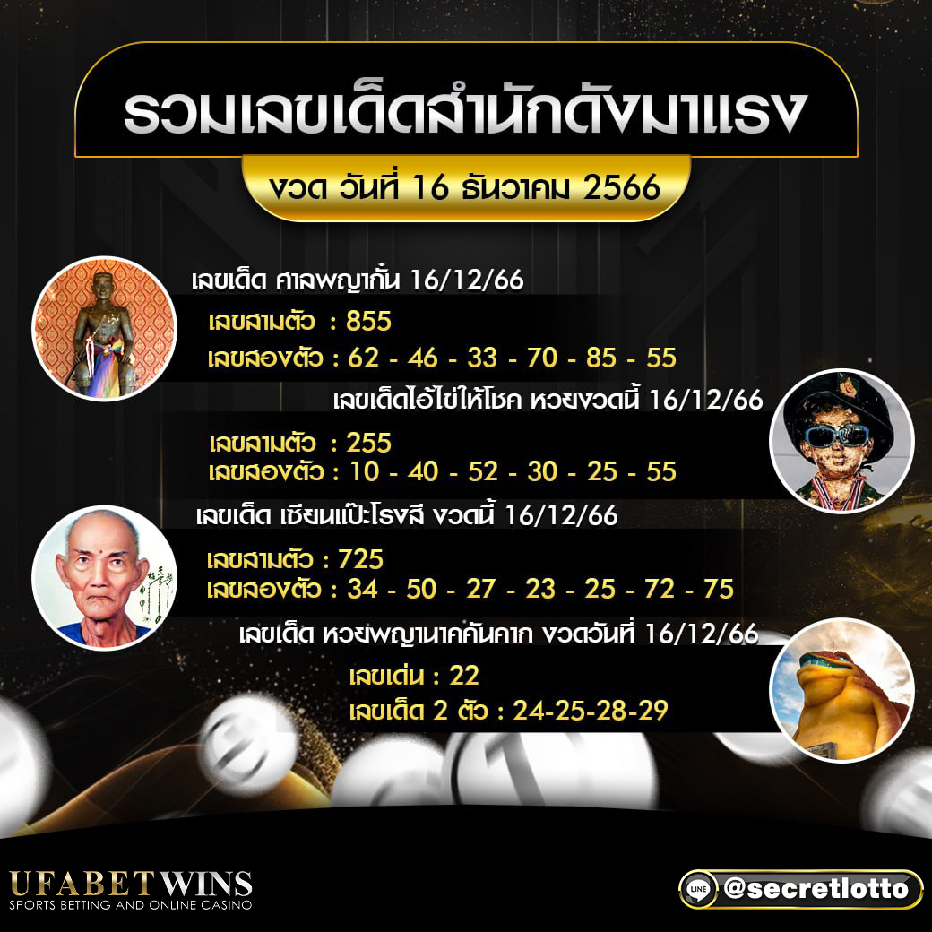 รวมเลขเด็ด สำนักดัง งวดประจำวันที่ 16 ธันวาคม 2566