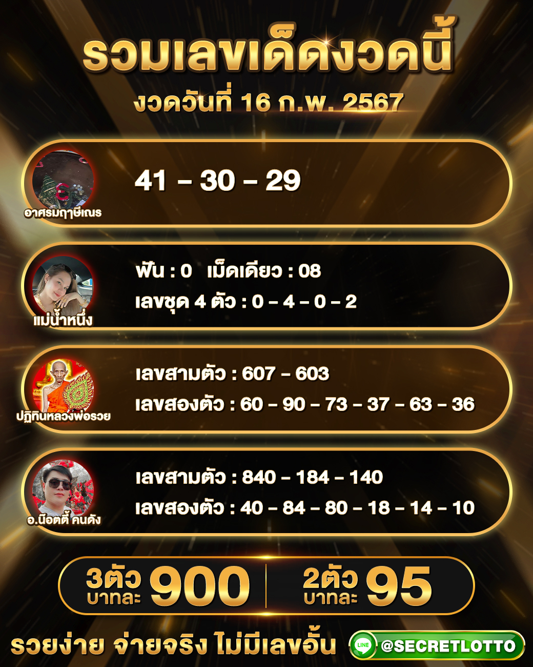 รวมเลขเด็ดงวดนี้ งวดวันที่ 16 ก.พ. 2567