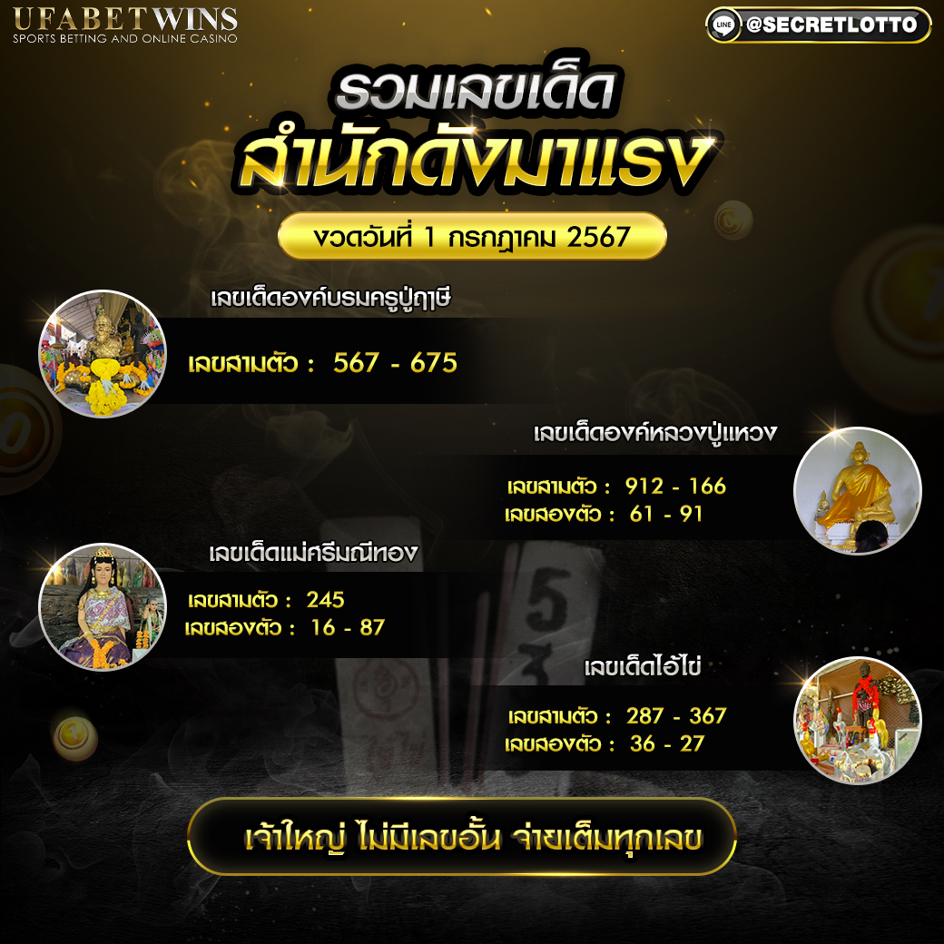 รวมเลขเด็ด สำนักดัง งวดวันที่ 1 ก.ค. 2567