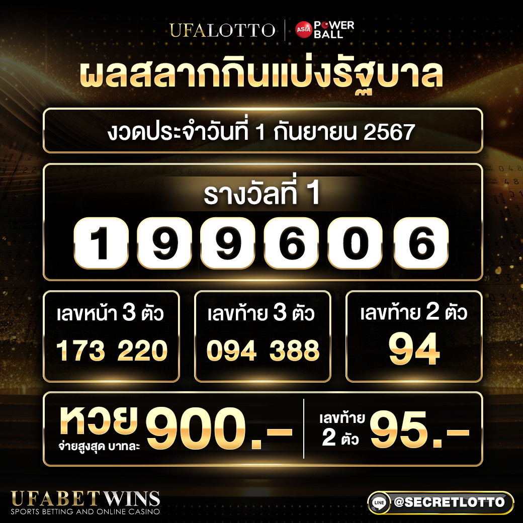 ผลสลากกินแบ่งรัฐบาล งวดประจำวันที่ 1 กันยายน 2567